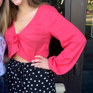 F21 pink long sleeve crop top